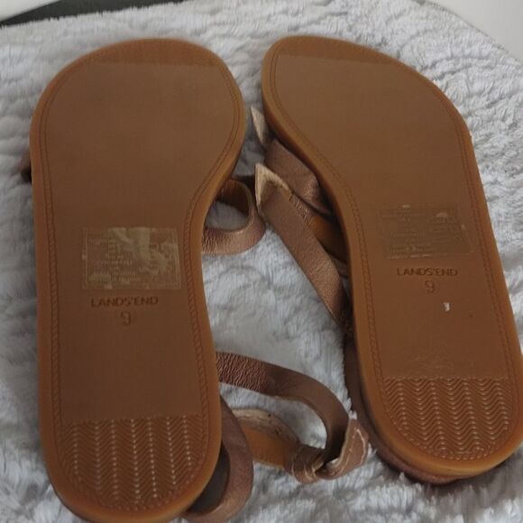 Lands End Rosegold Leather Strappy Bow Sandals - Picture 8 of 9